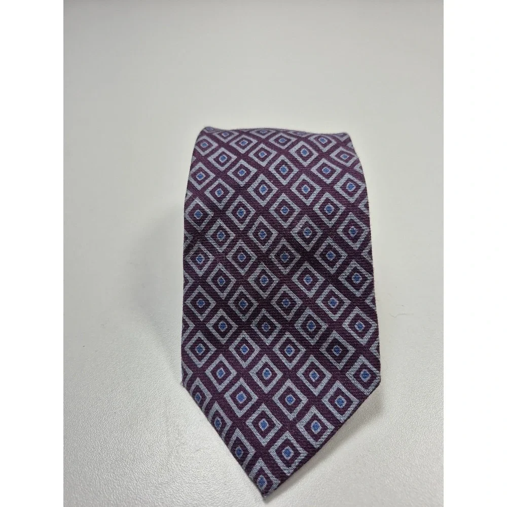 Tie Mens One Size Purple Geometric 100% Silk Woven Pointed Classic Necktie